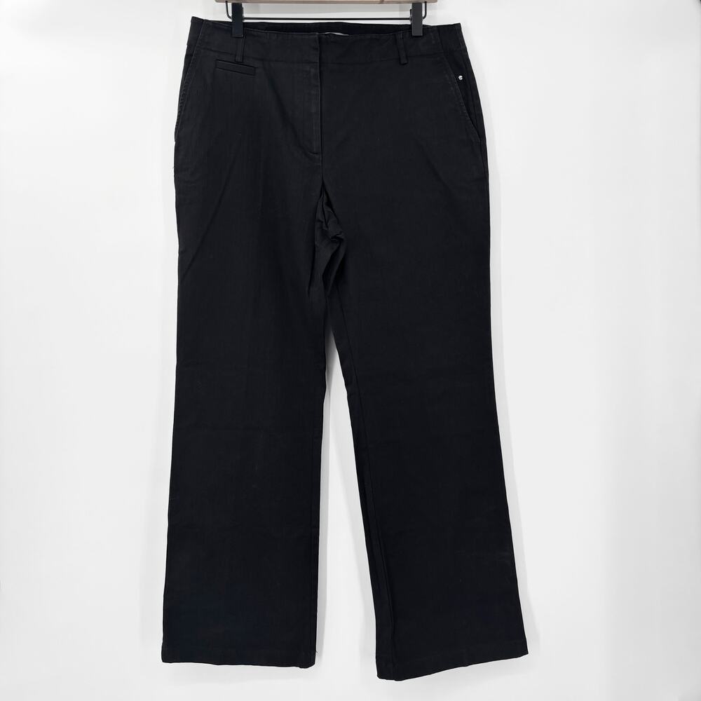 Ann Taylor Black Textured Pinstripe Wide Leg Pants Size 14 Cotton Spandex Slacks
